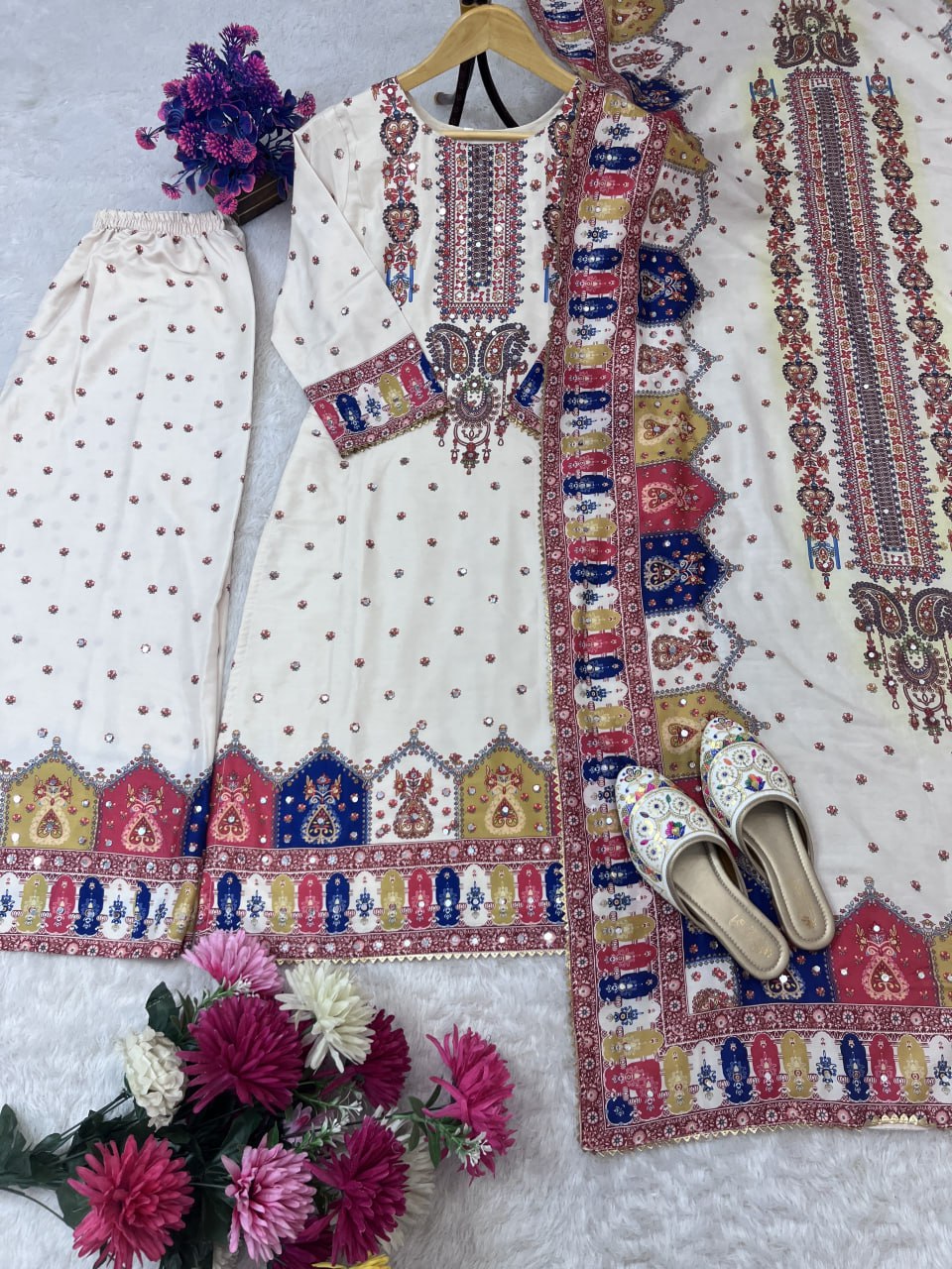 Royal Charm Chinon Silk Embroidered Suit Set