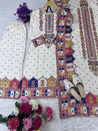 Royal Charm Chinon Silk Embroidered Suit Set