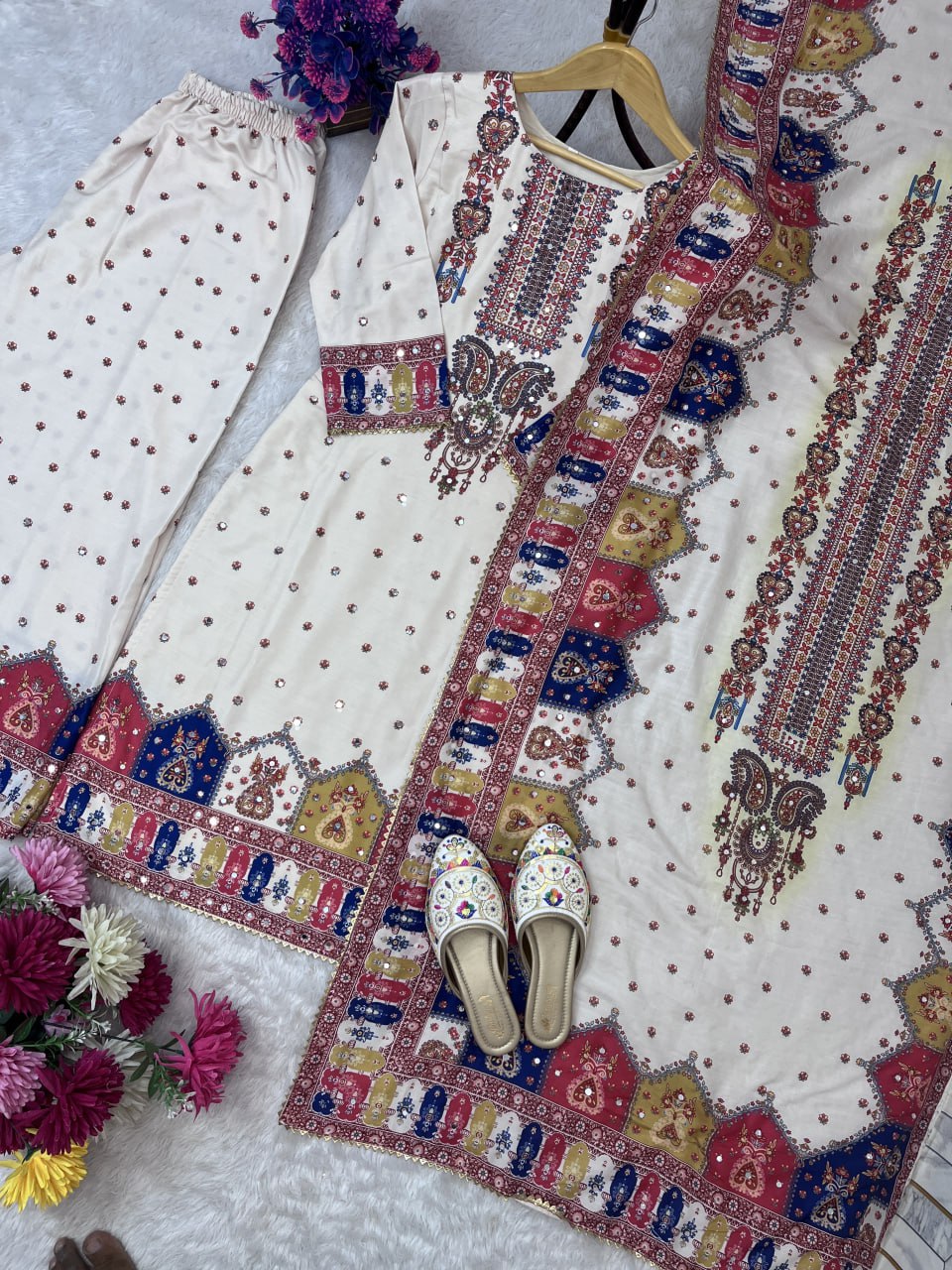 Royal Charm Chinon Silk Embroidered Suit Set