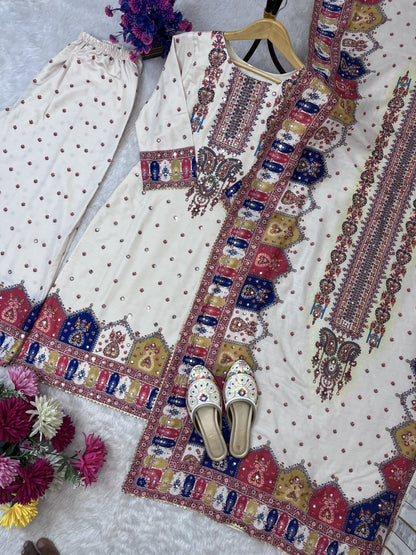 Royal Charm Chinon Silk Embroidered Suit Set