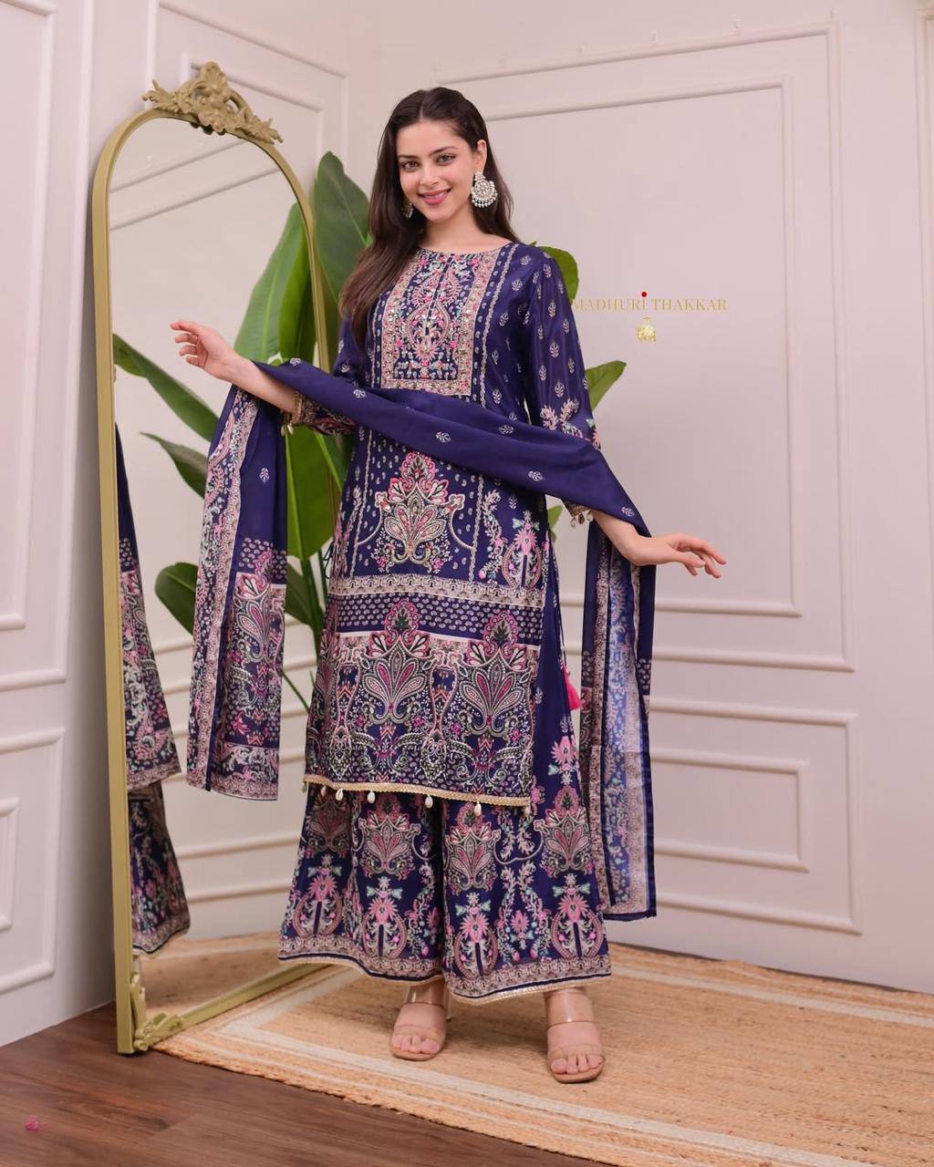 Graceful Bloom Chinon Silk Printed Suit Set