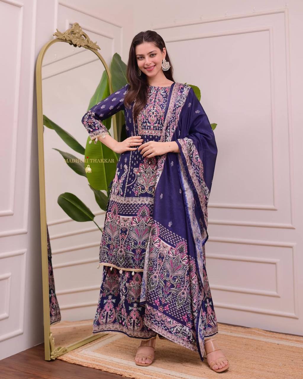 Graceful Bloom Chinon Silk Printed Suit Set