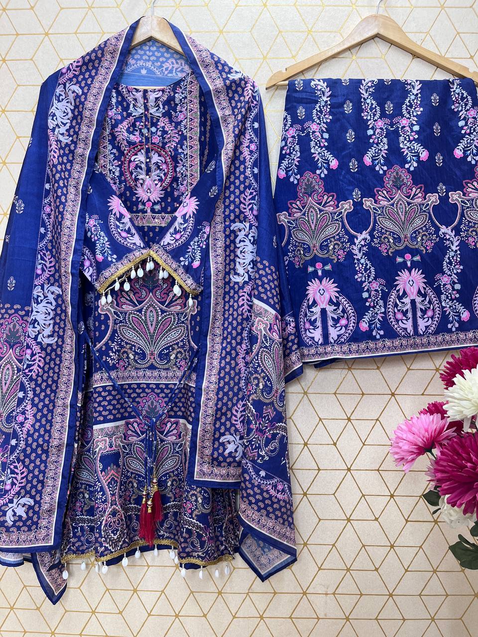 Graceful Bloom Chinon Silk Printed Suit Set