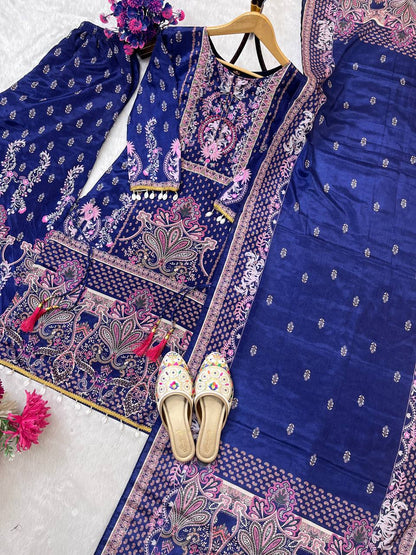 Graceful Bloom Chinon Silk Printed Suit Set