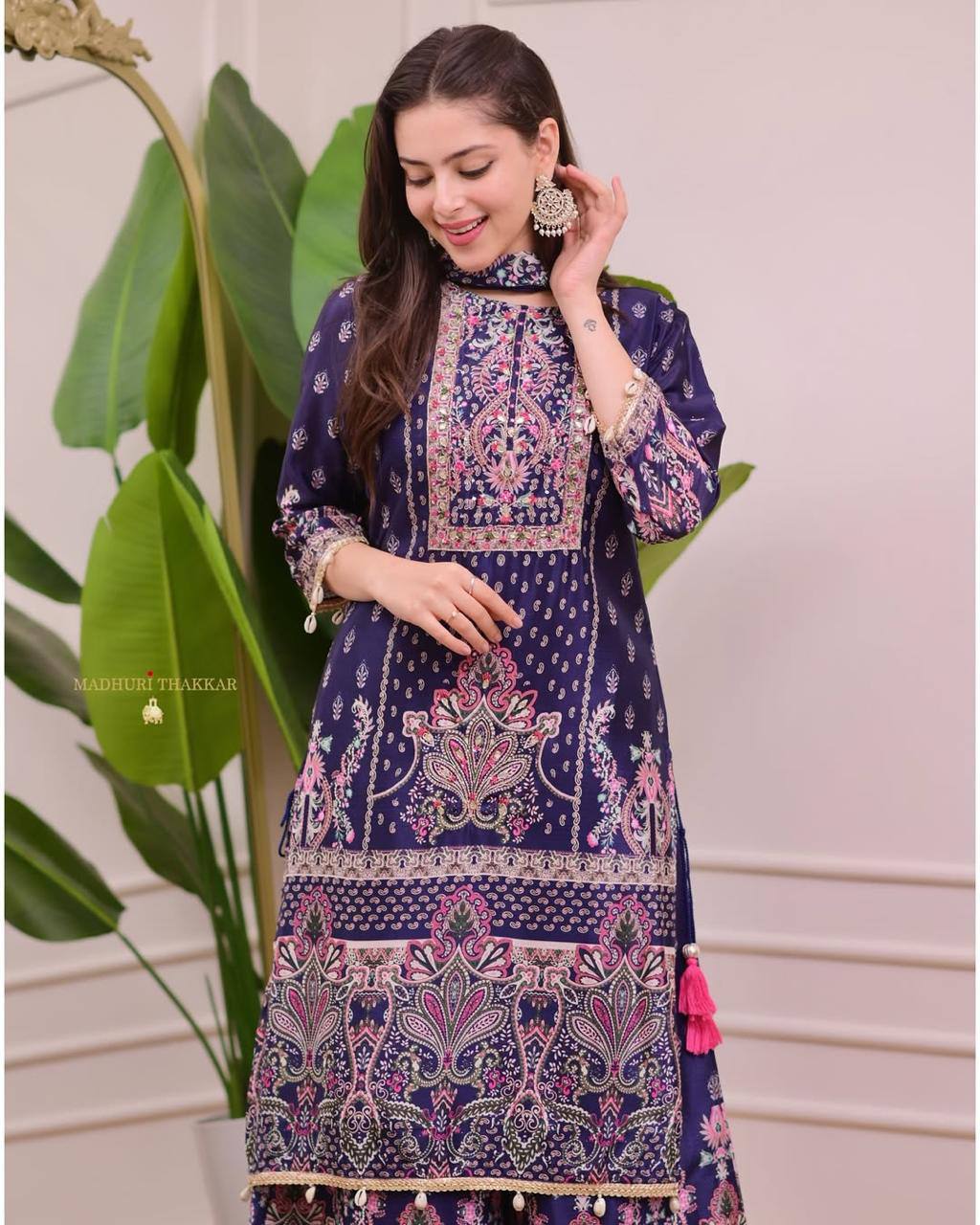 Graceful Bloom Chinon Silk Printed Suit Set