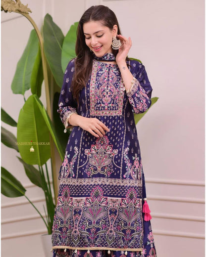 Graceful Bloom Chinon Silk Printed Suit Set