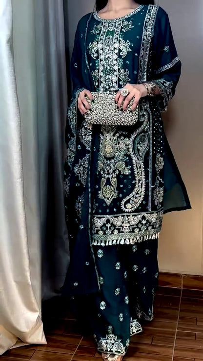 Noor Elegance Fox Georgette Embroidered Suit Set