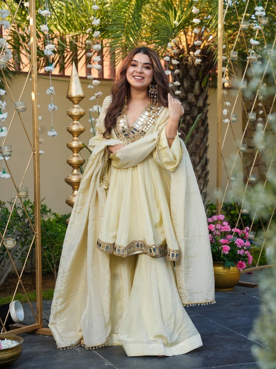 Aaina Grace Chinon Silk Mirror Work Suit Set