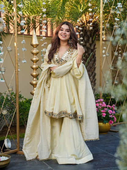 Aaina Grace Chinon Silk Mirror Work Suit Set