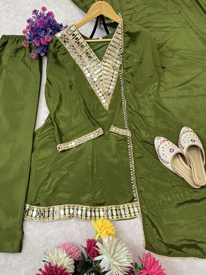 Aaina Grace Chinon Silk Mirror Work Suit Set