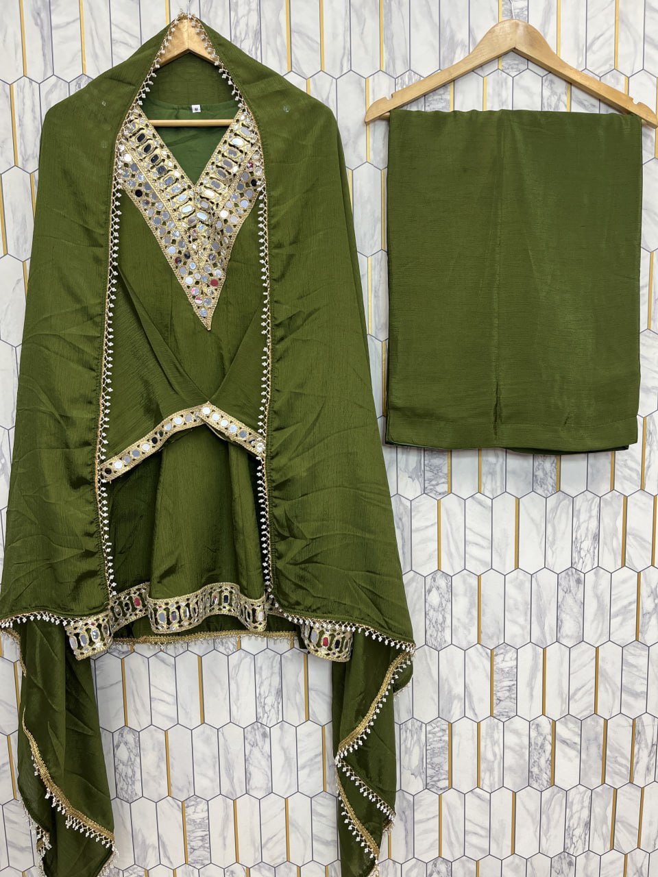 Aaina Grace Chinon Silk Mirror Work Suit Set