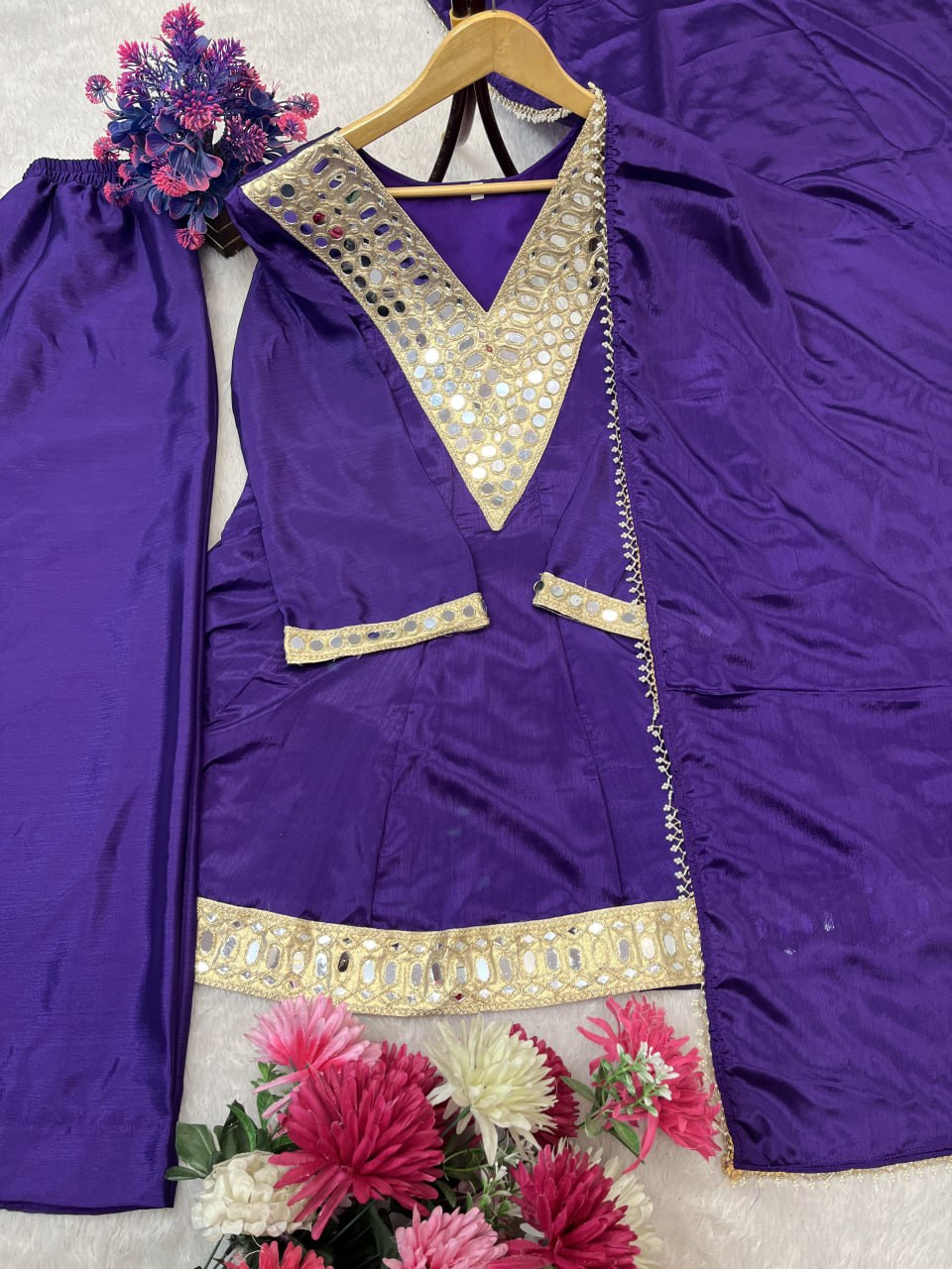 Aaina Grace Chinon Silk Mirror Work Suit Set