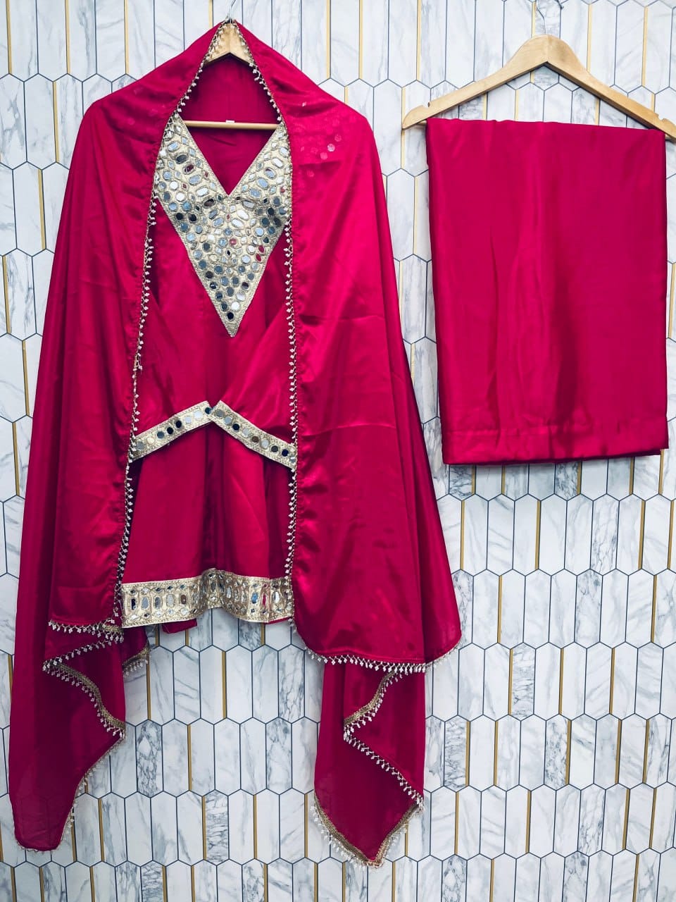Aaina Grace Chinon Silk Mirror Work Suit Set