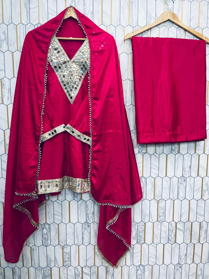 Aaina Grace Chinon Silk Mirror Work Suit Set