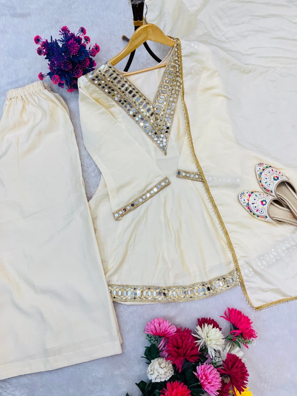 Aaina Grace Chinon Silk Mirror Work Suit Set