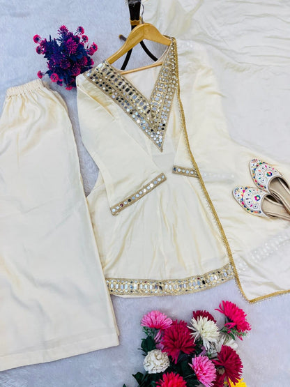 Aaina Grace Chinon Silk Mirror Work Suit Set