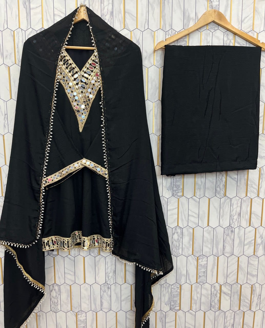 Aaina Grace Chinon Silk Mirror Work Suit Set
