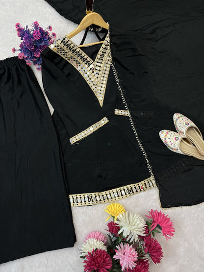Aaina Grace Chinon Silk Mirror Work Suit Set