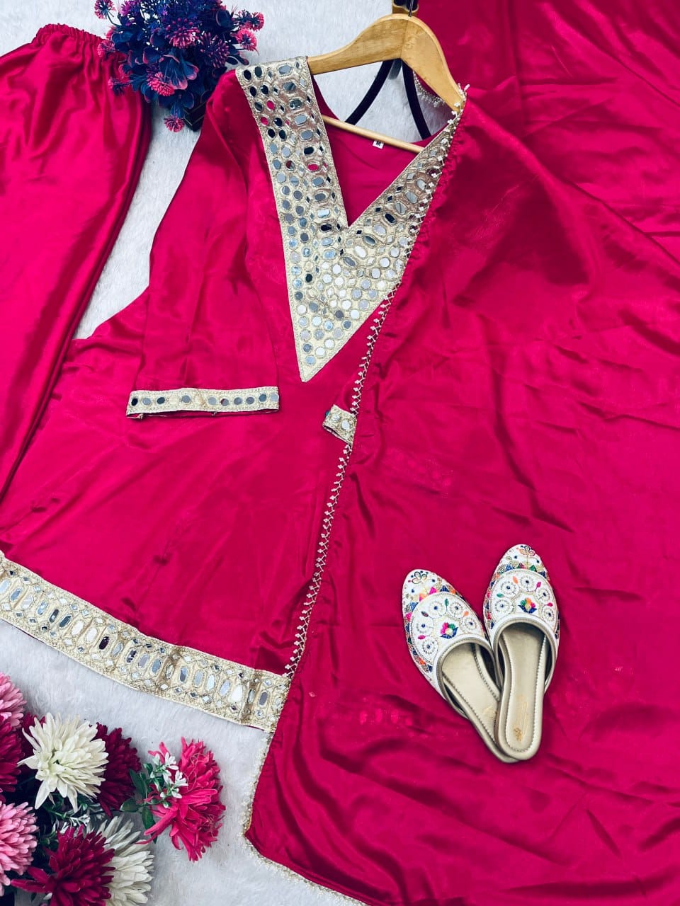 Aaina Grace Chinon Silk Mirror Work Suit Set