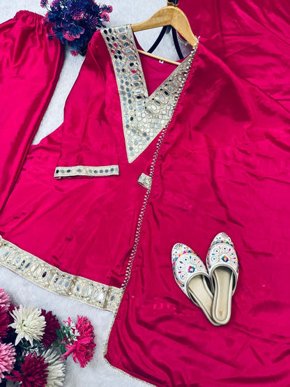 Aaina Grace Chinon Silk Mirror Work Suit Set