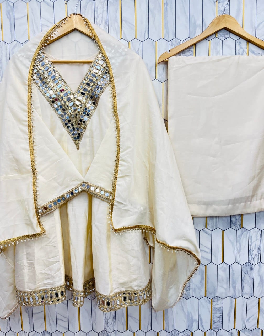 Aaina Grace Chinon Silk Mirror Work Suit Set