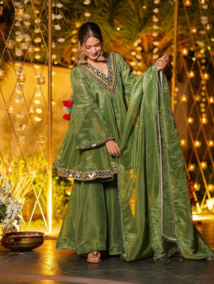 Aaina Grace Chinon Silk Mirror Work Suit Set