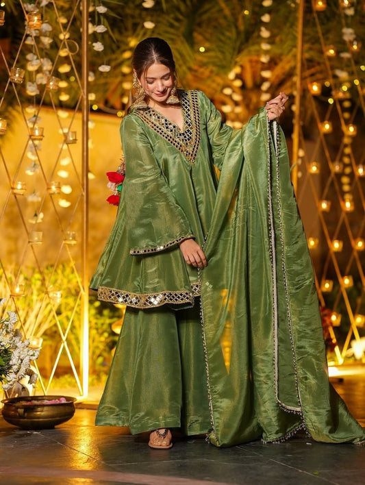 Aaina Grace Chinon Silk Mirror Work Suit Set