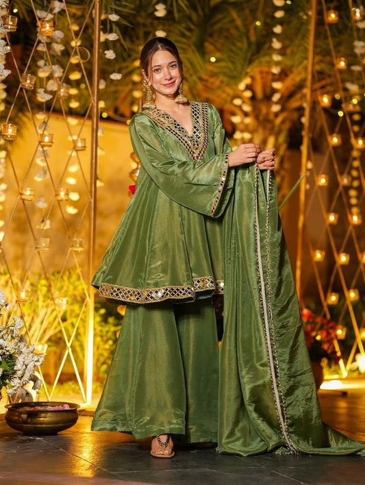 Aaina Grace Chinon Silk Mirror Work Suit Set