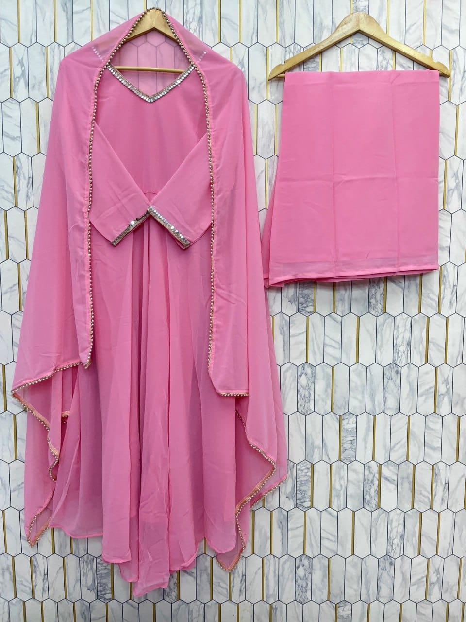 Sitara Flare Fox Georgette Mirror Work Suit Set