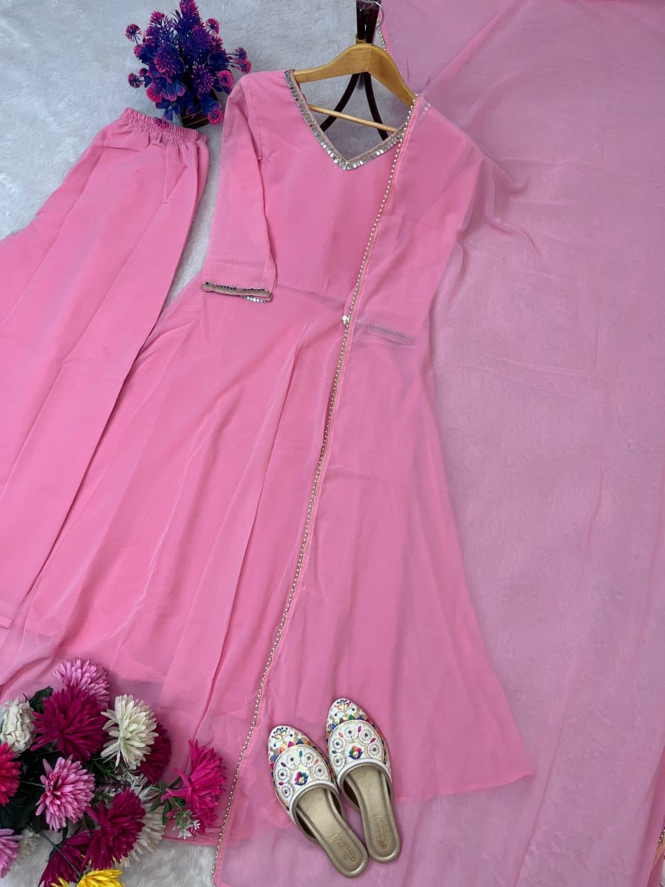 Sitara Flare Fox Georgette Mirror Work Suit Set
