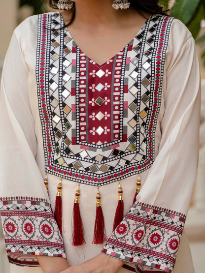 Rangriti Maslin Printed Mirror Work Suit Set