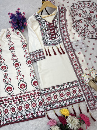 Rangriti Maslin Printed Mirror Work Suit Set