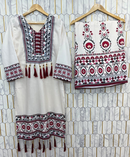 Rangriti Maslin Printed Mirror Work Suit Set