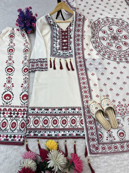 Rangriti Maslin Printed Mirror Work Suit Set