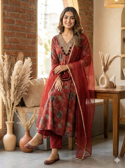 Velvet Aura Modal Satin Designer Suit Set