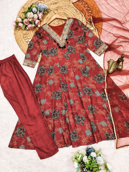 Velvet Aura Modal Satin Designer Suit Set