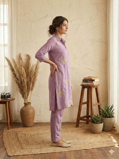 Elara Charm Roman Silk Embroidered Kurta Set