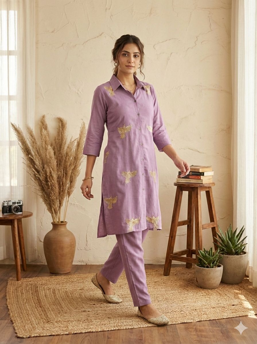 Elara Charm Roman Silk Embroidered Kurta Set