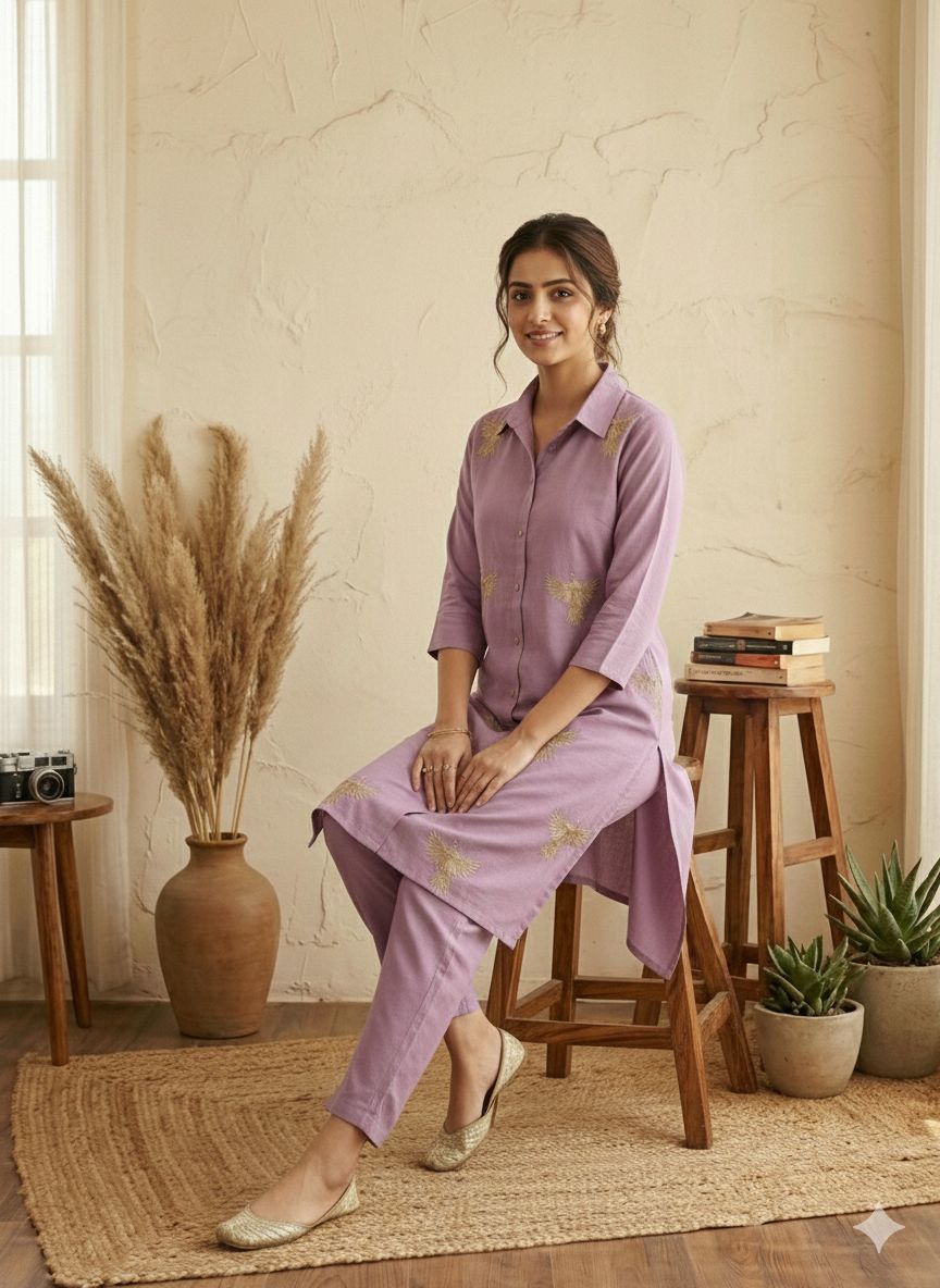 Elara Charm Roman Silk Embroidered Kurta Set