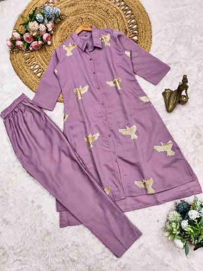 Elara Charm Roman Silk Embroidered Kurta Set