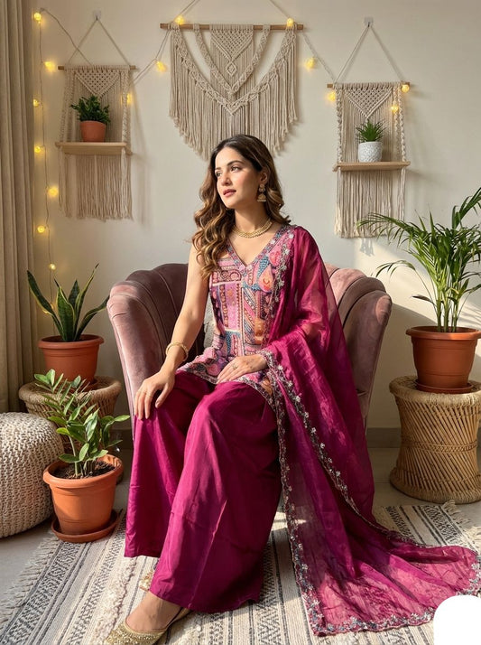 Ira Luxe Modal Satin Embroidered Kurta Set