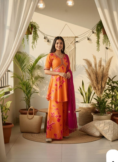 Aafreen Flair Printed & Embroidered Kurta Set