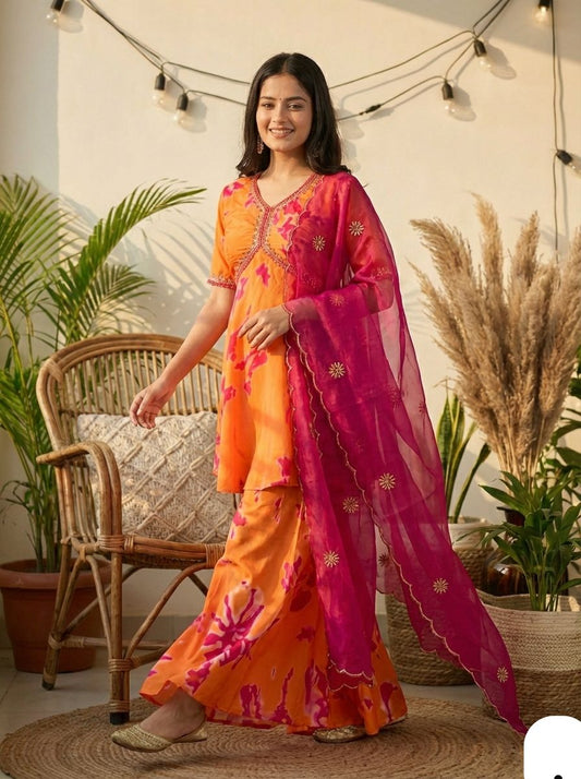 Aafreen Flair Printed & Embroidered Kurta Set