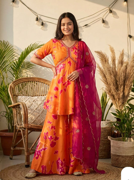 Aafreen Flair Printed & Embroidered Kurta Set