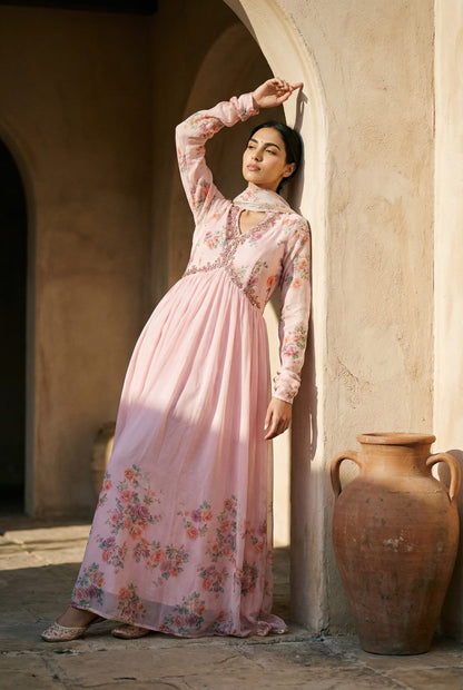 Elina Glow Tebby Silk Digital Print Gown Set
