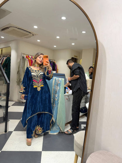 Noor Royal Velvet Kurti Palazzo Set