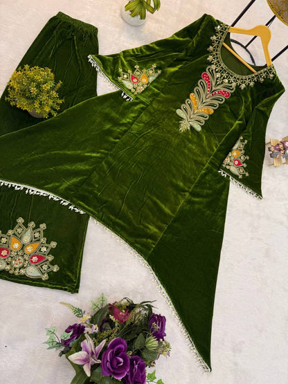 Noor Royal Velvet Kurti Palazzo Set