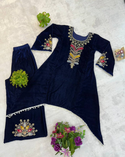 Noor Royal Velvet Kurti Palazzo Set
