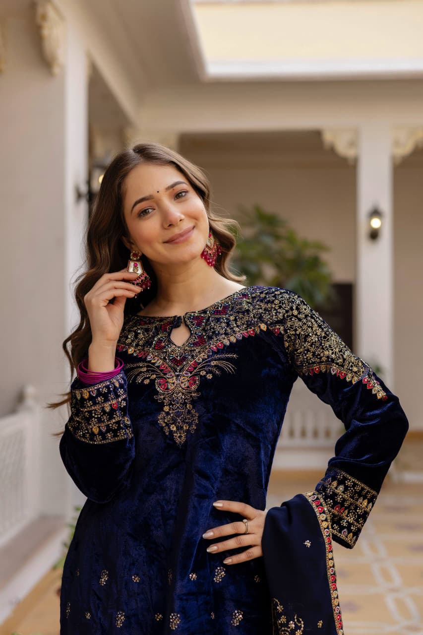 Velmira Velvet Embroidered Festive Set