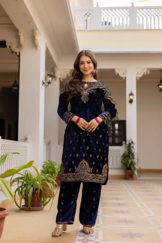 Velmira Velvet Embroidered Festive Set